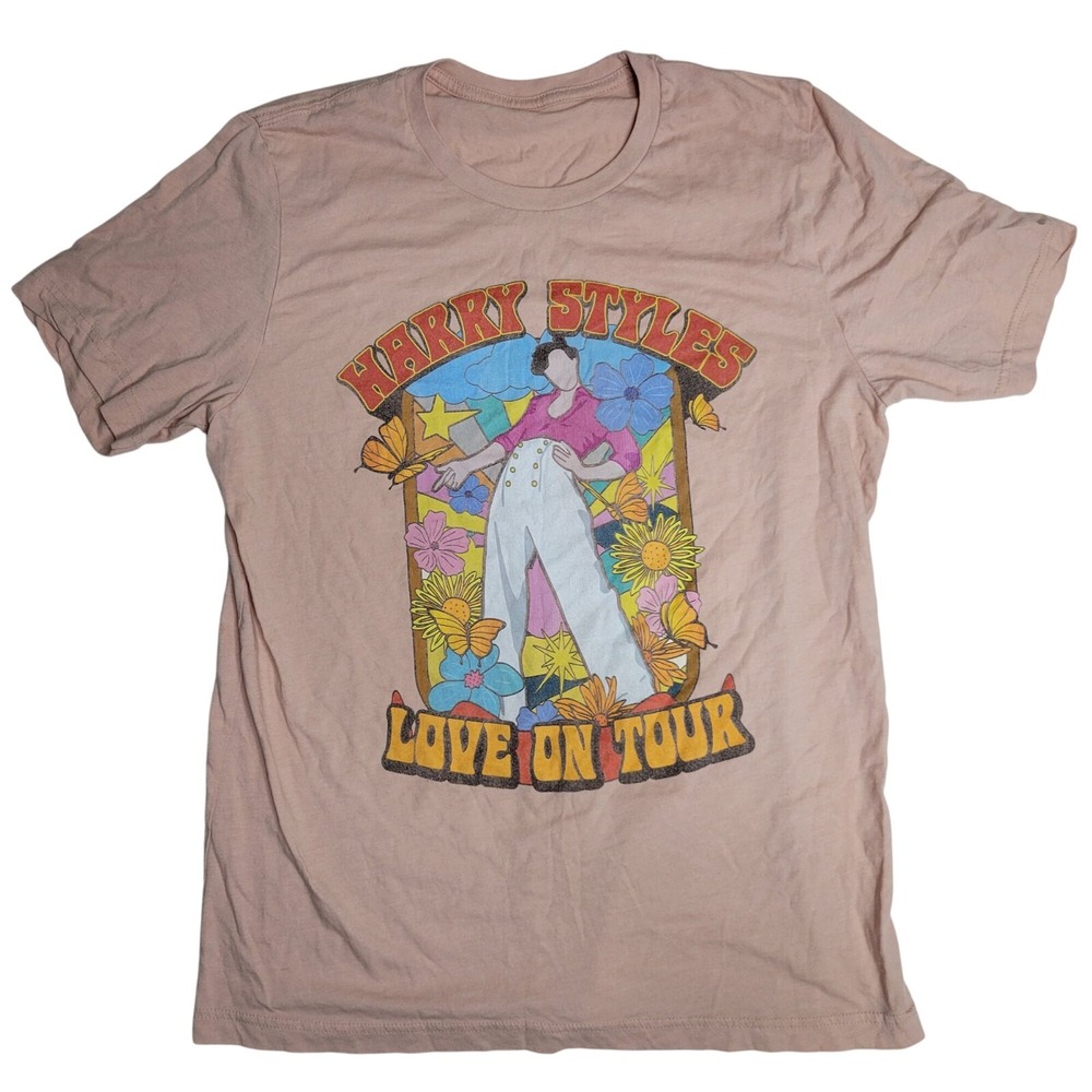 Harry Styles Love‎ On Tour Graphic T-Shirt Pink Short Sleeve Size Large